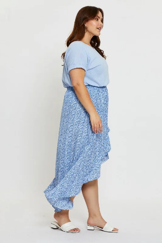 Ditsy Print Wrap Skirt Midi High Waist