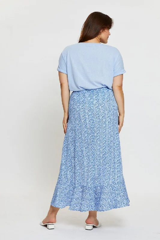 Ditsy Print Wrap Skirt Midi High Waist