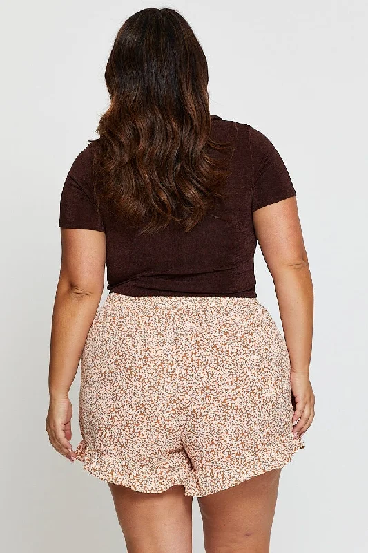 Ditsy Print Wrap Skort Mide Rise Ruffle Hem