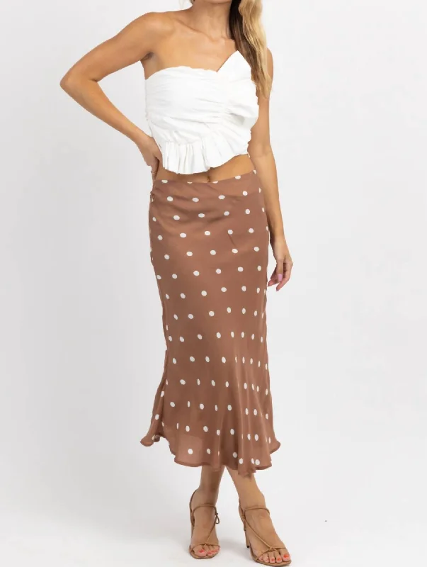 Dotted Midi Skirt In Mocha