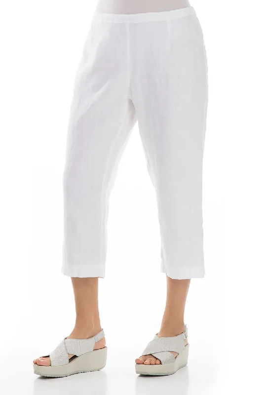 Evergreen Cropped White Linen Trousers