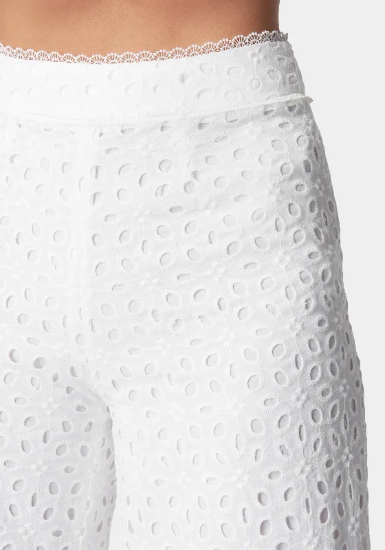 Eyelet Detail Wide Leg Pant