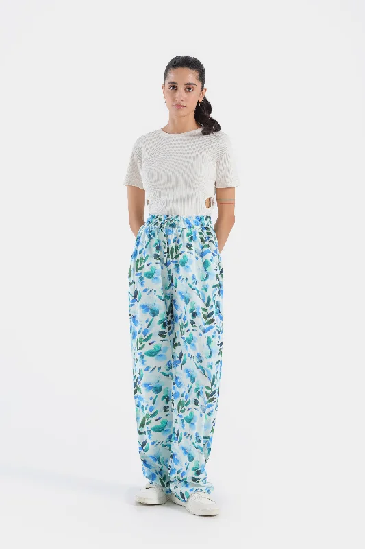 Printed Elasticated Wide Leg Trousers