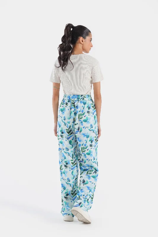 Printed Elasticated Wide Leg Trousers