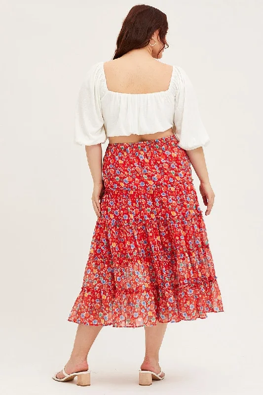 Floral Print Maxi Skirt Elastic Waist