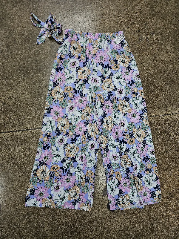 Floral Print Pants Wide Leg Clothes Mentor, Size L