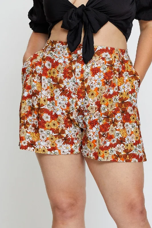 Floral Print Pleated Shorts High Rise