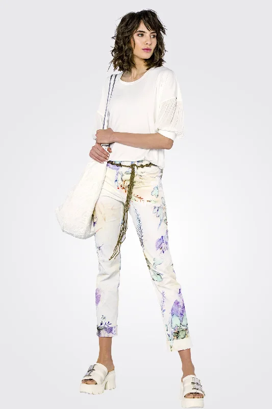 Floral Roll Up Trousers - Cream Amethyst