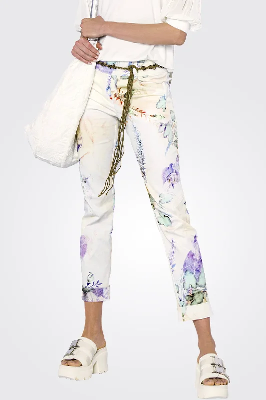 Floral Roll Up Trousers - Cream Amethyst