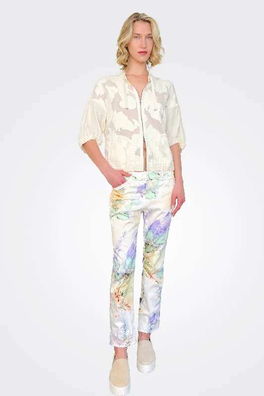 Floral Roll Up Trousers - Cream Amethyst