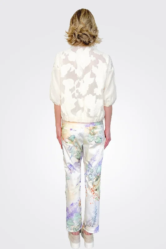 Floral Roll Up Trousers - Cream Amethyst