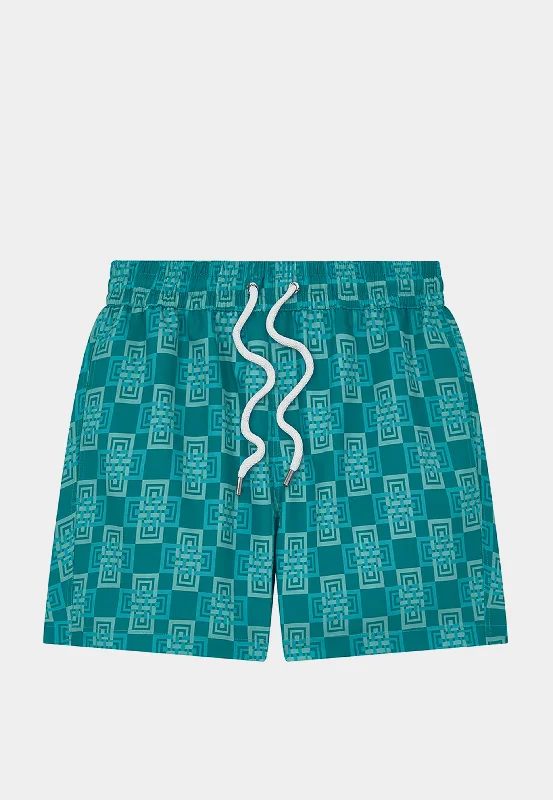 Frescobol Sport Swim Short Angra Clube Print Peacock Blue & Club Green