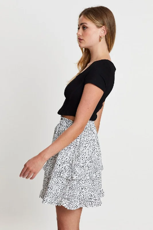 Geo Print Flare Skirt Mini High Rise