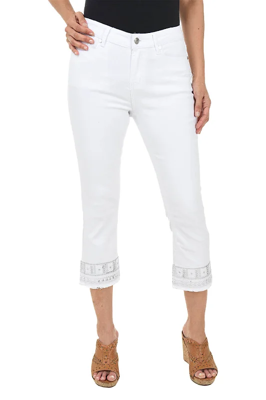 Sequin Hem Denim Capri Pant