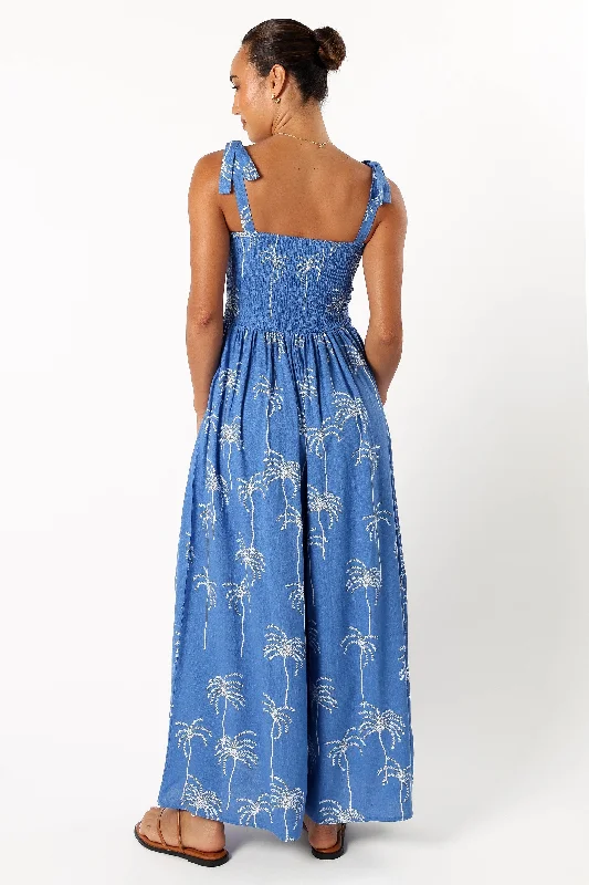 Ginelle Jumpsuit - Blue Palm Print