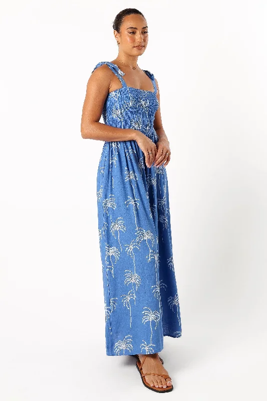 Ginelle Jumpsuit - Blue Palm Print