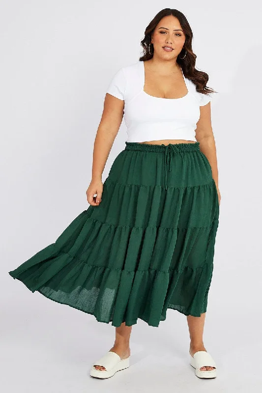 Green Beach Shirred Maxi Skirt