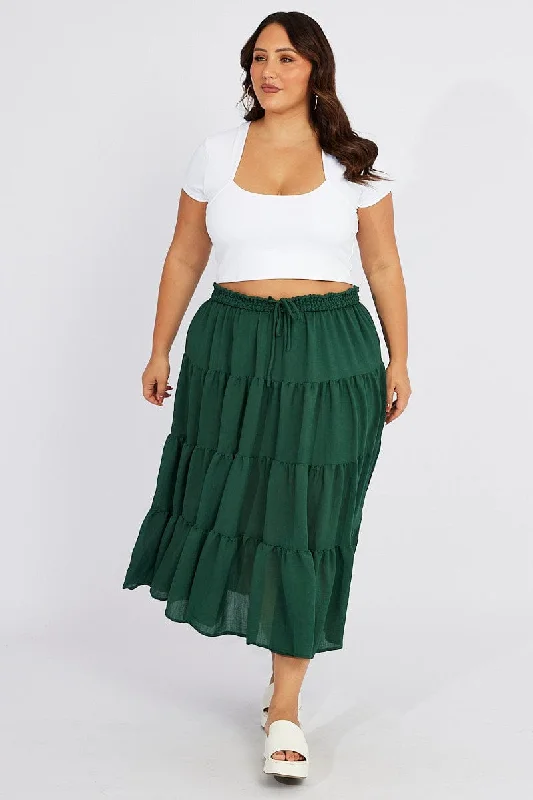 Green Beach Shirred Maxi Skirt