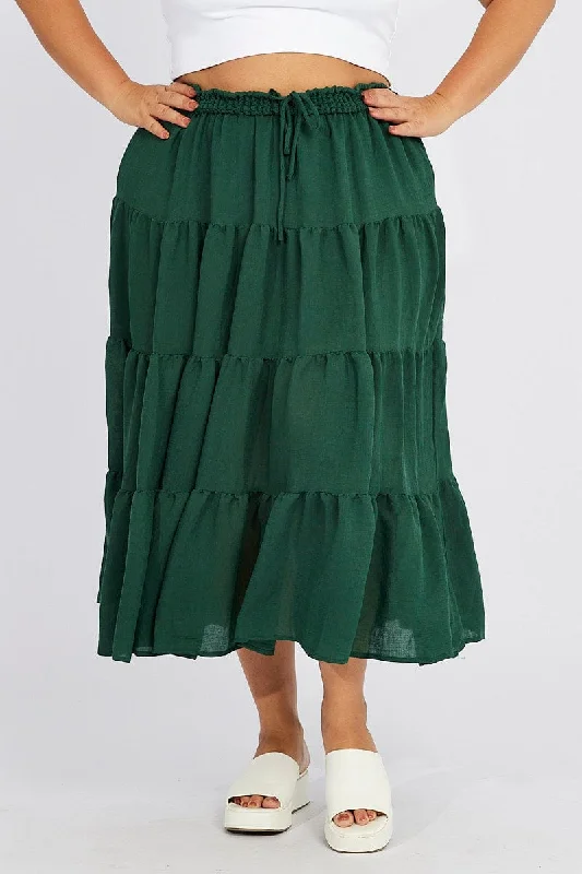 Green Beach Shirred Maxi Skirt