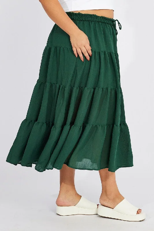 Green Beach Shirred Maxi Skirt