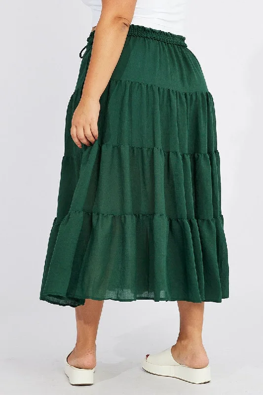 Green Beach Shirred Maxi Skirt