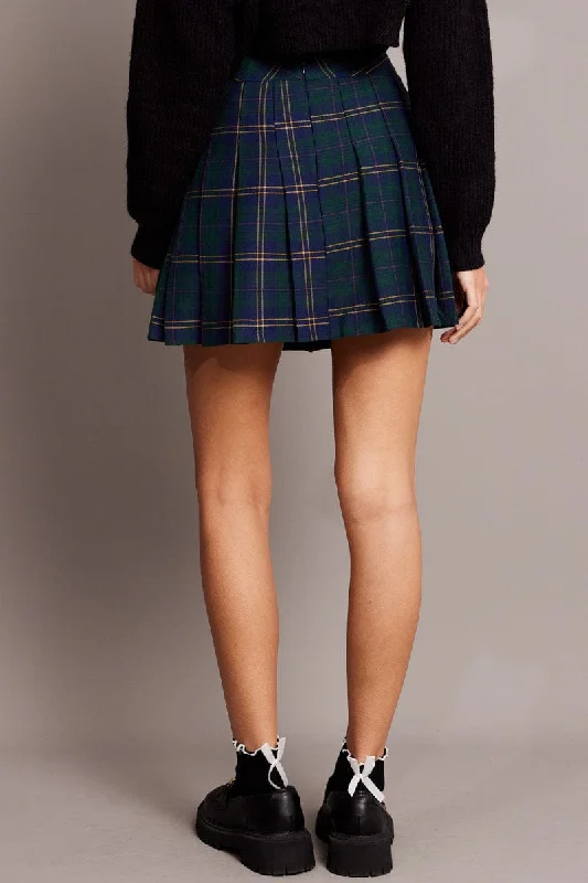 Green Check Tennis Skirt Pleated Mini