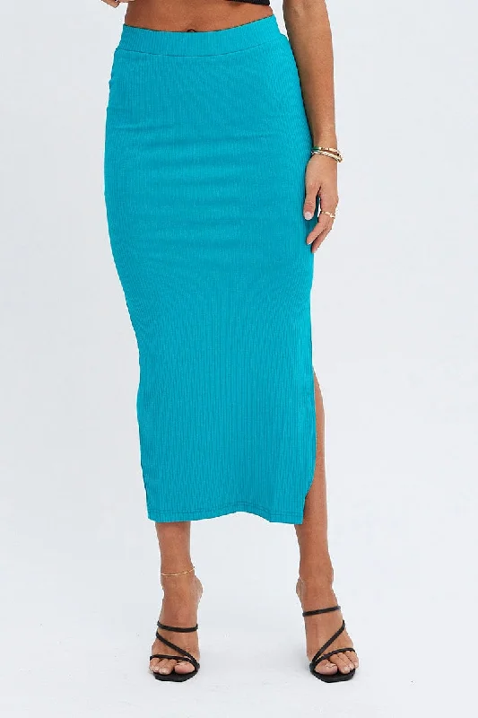 Green Midi Skirt High Rise Ribbed Jersey