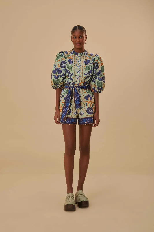 Green Ocean Tapestry Belted Romper