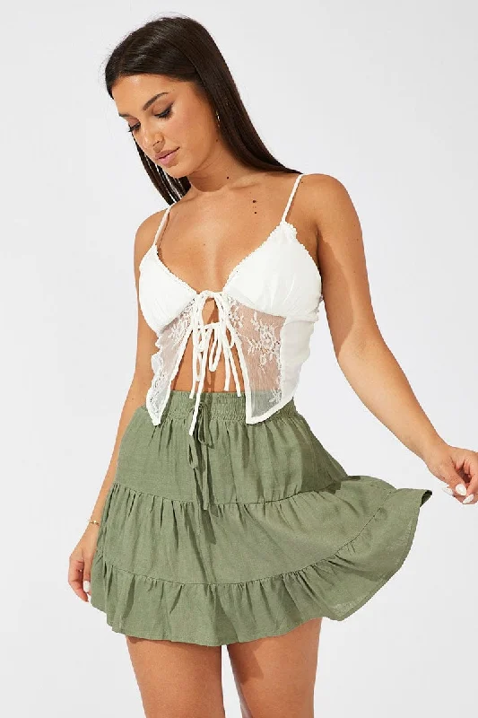 Green Skater Skirt Mini Linen Blend