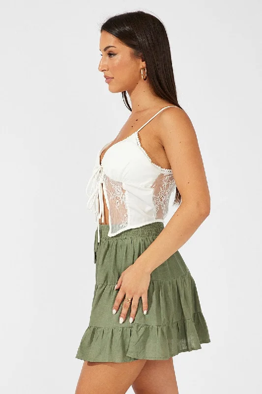 Green Skater Skirt Mini Linen Blend