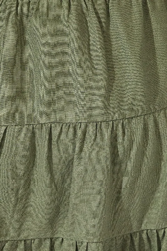 Green Skater Skirt Mini Linen Blend