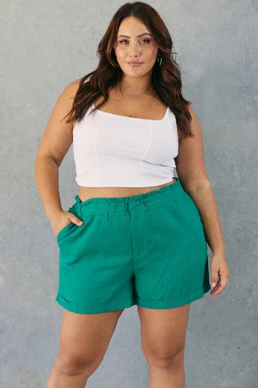 Green Tailored Shorts Linen Blend