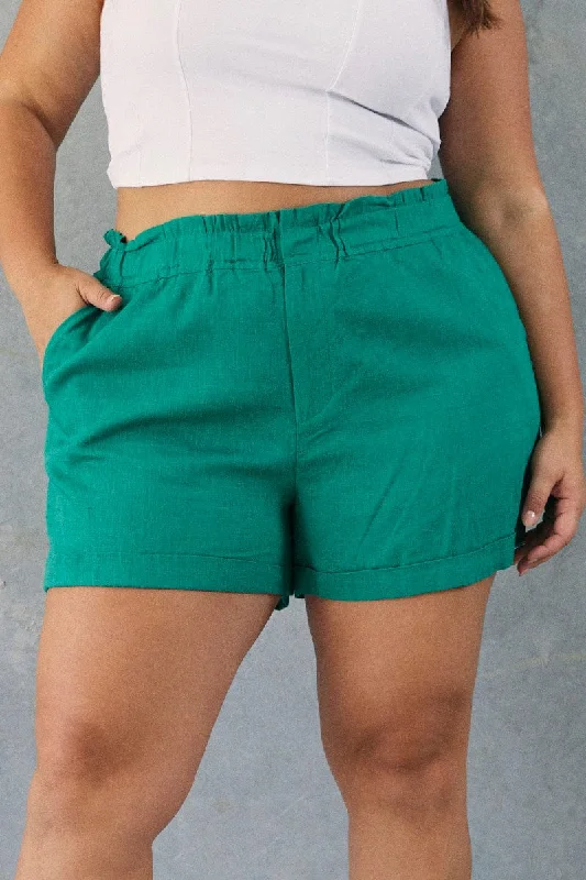 Green Tailored Shorts Linen Blend