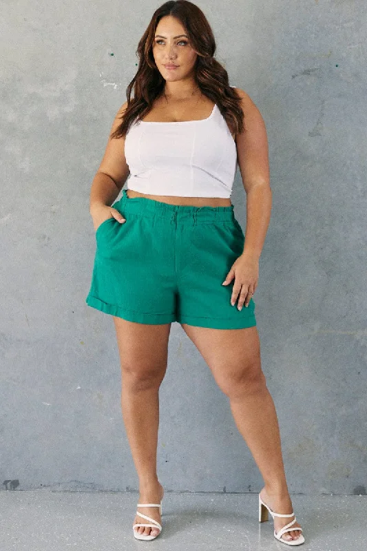 Green Tailored Shorts Linen Blend