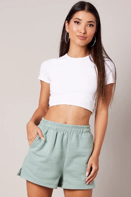 Green Track Shorts High Rise