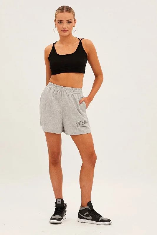 Grey Elastic Waist Biker Track Shorts