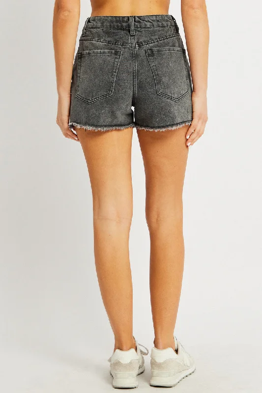 Grey Relaxed Denim Short Mid Rise