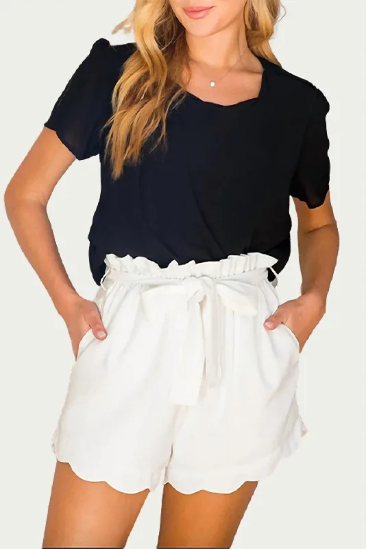 High-Waisted Scallop Trim Shorts In Ivory