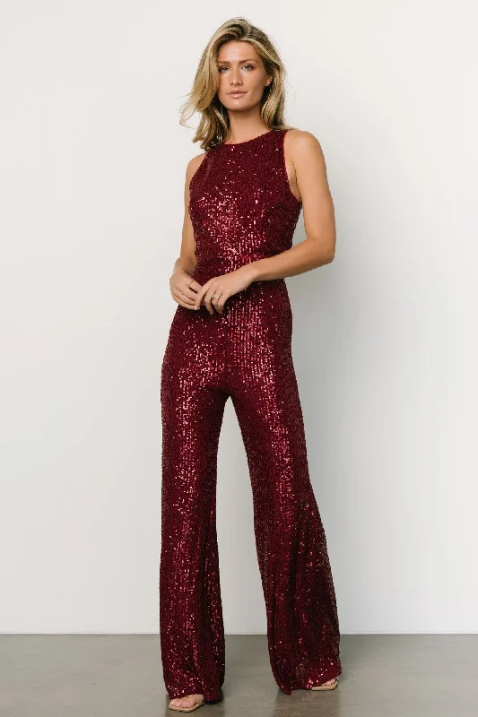 Hillary Sequin Jumpsuit | Wine