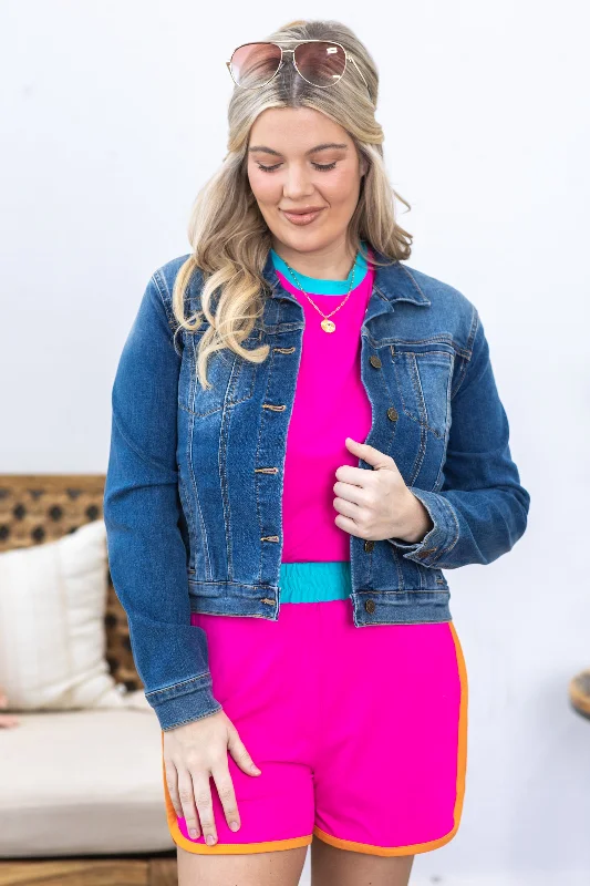 Hot Pink Colorblock Top and Shorts Set