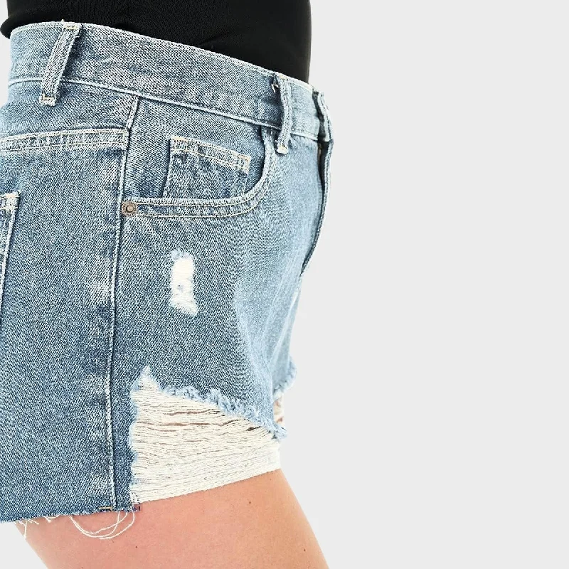 Ice Blue Distressed Denim Shorts