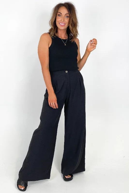 Iris Maxi Linen Blend Pants Black