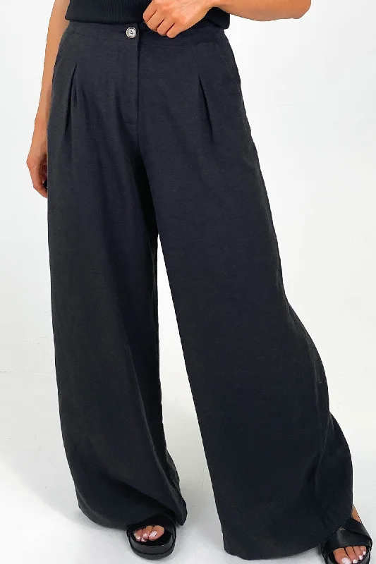 Iris Maxi Linen Blend Pants Black