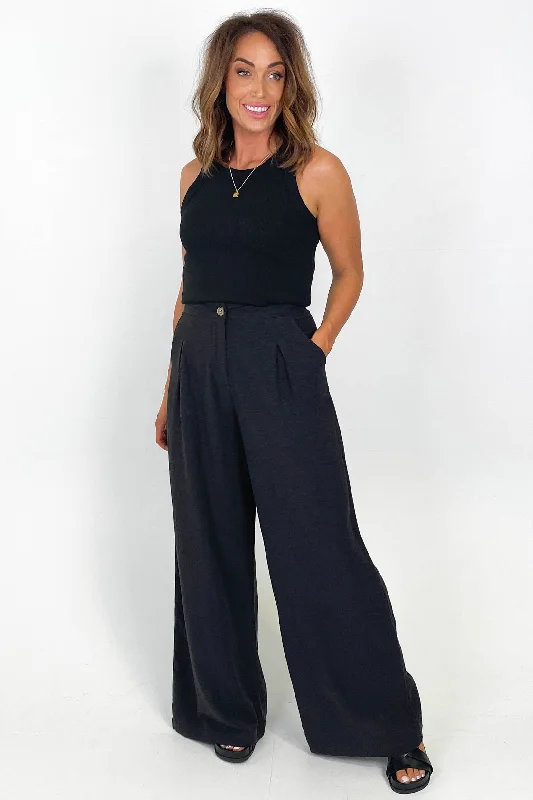 Iris Maxi Linen Blend Pants Black