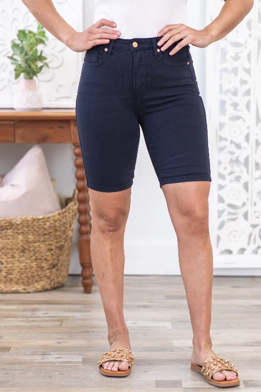 Judy Blue Navy Tummy Control Bermuda Shorts