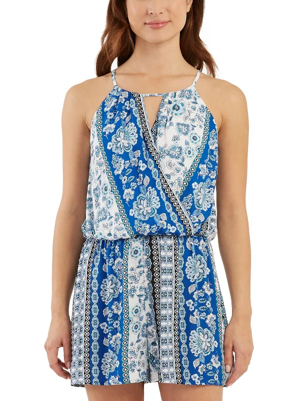 Juniors Womens Printed Keyhole Romper