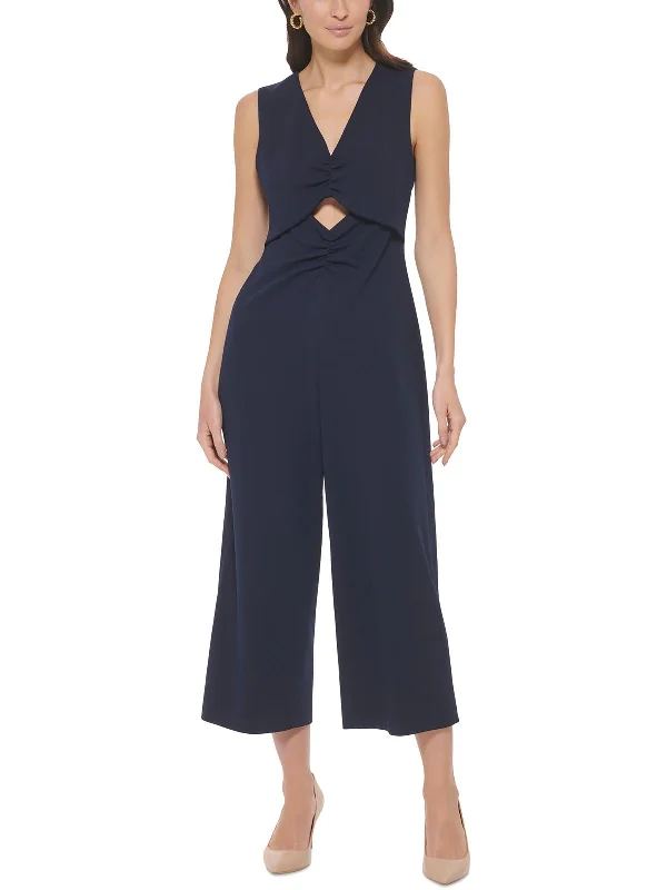 Juniors Womens Ruched V Neck Jumpsuit