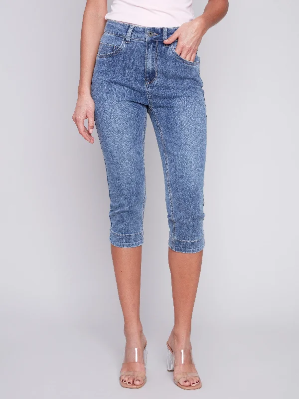 Knee High Capri Jeans - Medium Blue