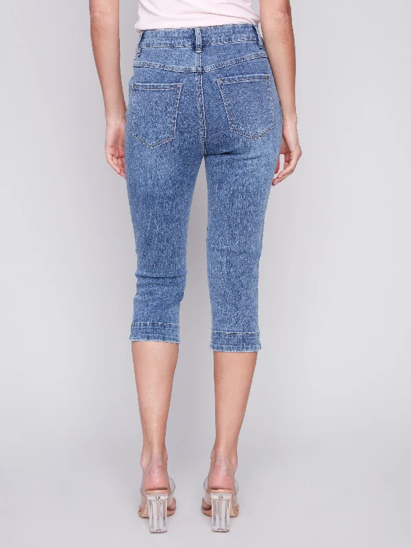 Knee High Capri Jeans - Medium Blue