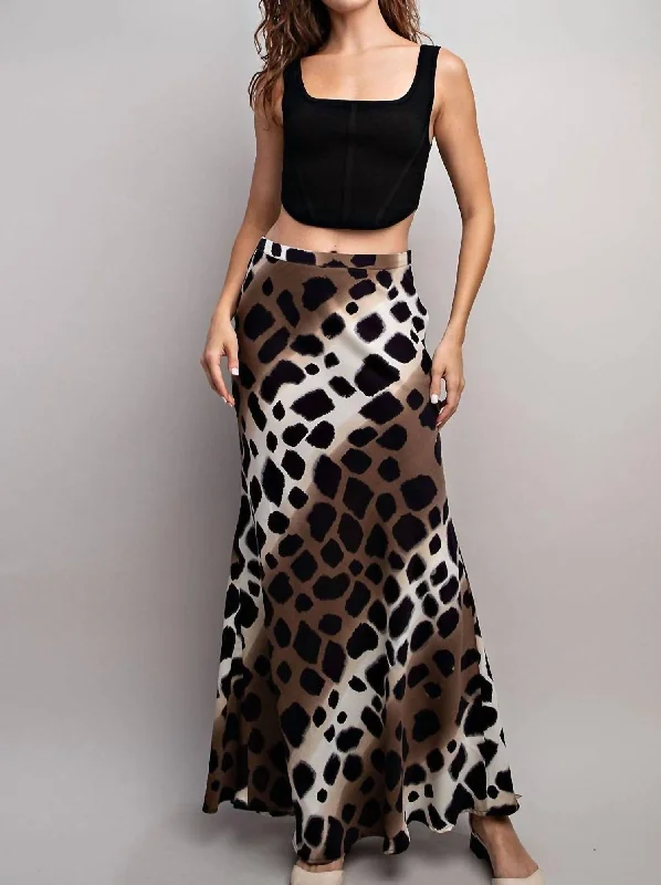 Leopard Spotted Maxi Skirt In Brown